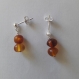 Boucles oreilles perles véritable ambre de la baltique tige et clou argent 925