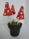Champignons  rouges x 3 en pot, en papier mâché, fait main, décoration ou cadeau unique, 20 cm de haut