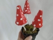 Champignons  rouges x 3 en pot, en papier mâché, fait main, décoration ou cadeau unique, 20 cm de haut