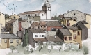 Carte - reproduction d'une aquarelle - village de bras - 15x21 fini mat