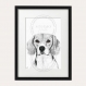 Le beagle - dessin a3 fait main - affiche design avec cadre