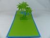 Carte cocotiers en relief kirigami 3d couleur bleu turquoise et vert menthe