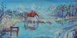 Toile peinte - lac de savoie - le lac st andré - par une journée d'hiver ensoleillée (grand format)