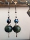 Boucles d'oreilles bleu/vert en céramique raku