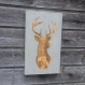 Tableau déco en bois / tête de cerf / peinture sur bois / 48cm x 28cm / décoration murale / gris