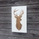 Tableau déco en bois / tête de cerf / peinture sur bois / 48cm x 28cm / décoration murale / blanc