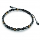 Élégant bracelet style shamballa homme perles Ø 4mm en pierre naturelle jaspe picasso hématite fil nylon noir 