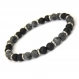 Mode tendance bracelet homme perles larvikite labradorite gris mat 6mm +agate/onyx noir+ anneaux métal inox 