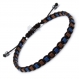 Elégant bracelet style shamballa homme/men's perles/beads + hématite cubes mate 3mm+ marron/bleu fil nylon 