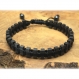 Bracelet noir homme/men's style shamballa cuir vÉritable perles hématite cube mat 3mm p96 