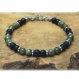 Mode tendance bracelet homme perles unakite vert 6mm +agate/onyx noir+ anneaux métal inox p101 