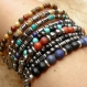 Élégant bracelet homme/men's perles 4mm pierres naturelles agate(onyx) mat hématite noir howlite couleur turquoise fermoir 