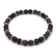 Mode tendance bracelet homme perles agate noir mat (onyx) + mahogany obsidian marron6mm + anneaux métal inoxydable 