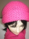 Bonnet+echarpe femme laine merinos et cachemire couleur rose bonbon tricot fait main
