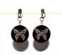 Boucles d’oreilles clips bronze avec cabochons synthétiques * papillons multicolores * 