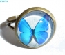 Bague bronze avec cabochon en verre * petit papillon bleu * 