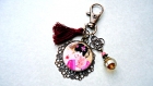 Porte-clefs/bijou de sac cabochon *geisha rose* 
